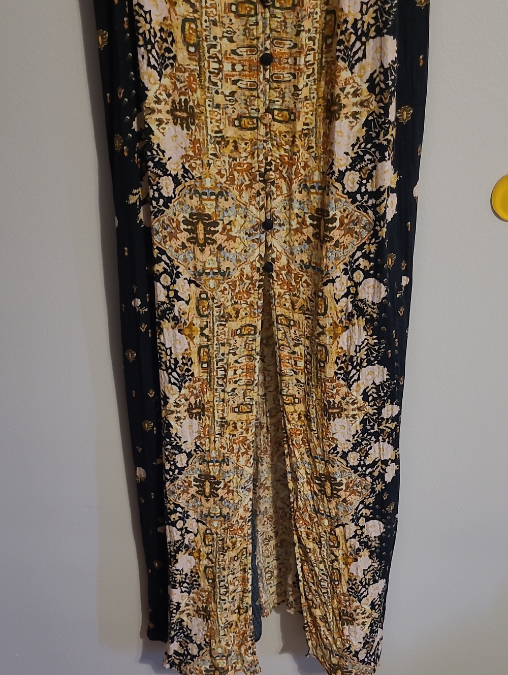Intimately Free People Morning Song Black Printed Maxi Slip Dress Sz L Button-up - Picture 5 of 15